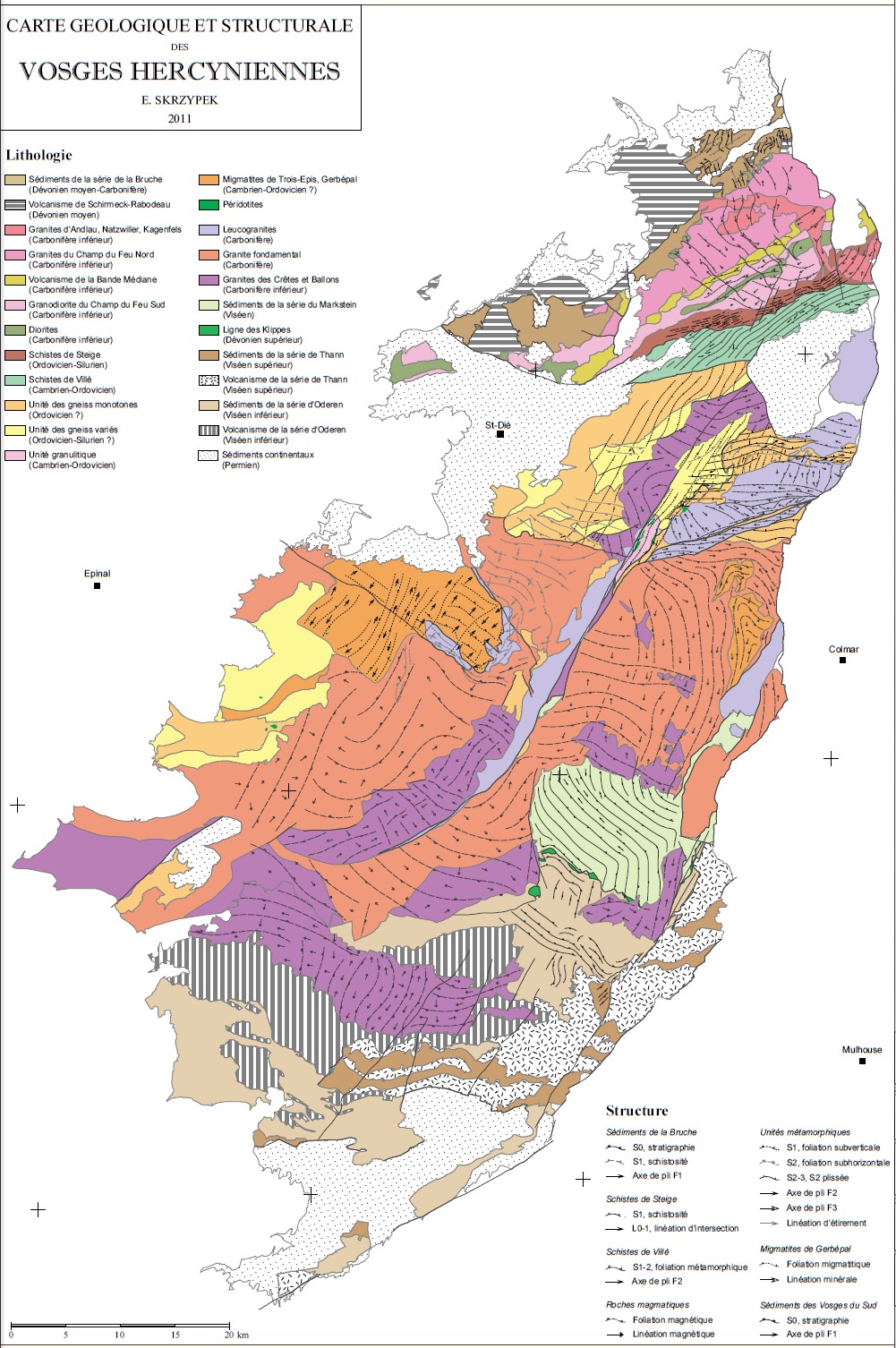 Carte géologique et structurale des vosges hercyniennes
